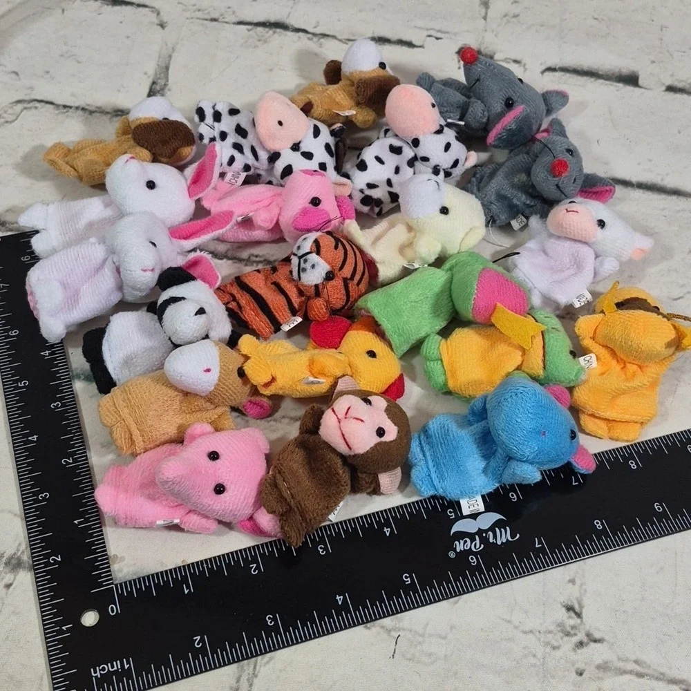Finger Puppets Mini‎ Animals Large Lot Of 21 Some Pairs Bunnies Tiger Pig Frog